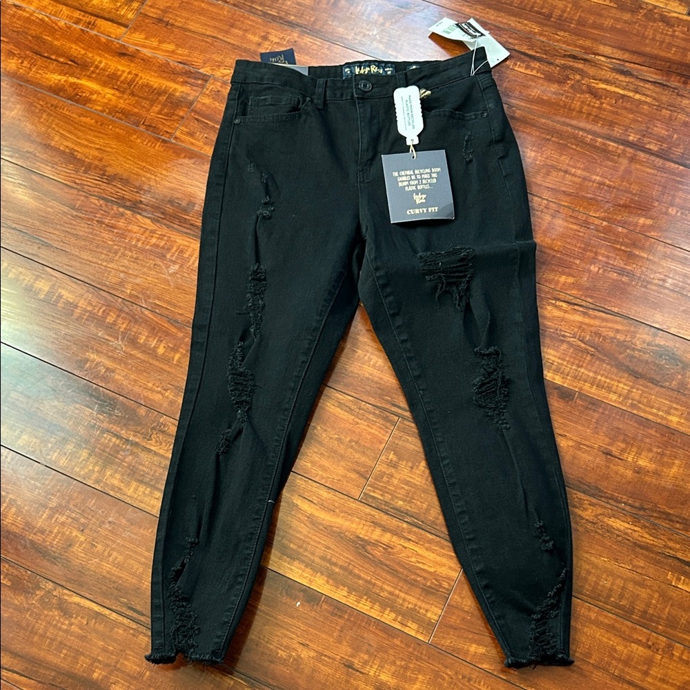 Indigo Rein Black Cropped Jeans with Distressed Details